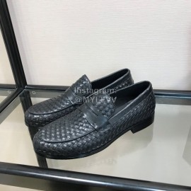 Bottega Veneta Black Woven Leather Business Shoes For Men 