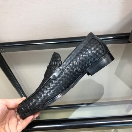 Bottega Veneta Black Woven Leather Business Shoes For Men 