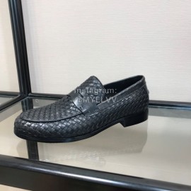 Bottega Veneta Black Woven Leather Business Shoes For Men 