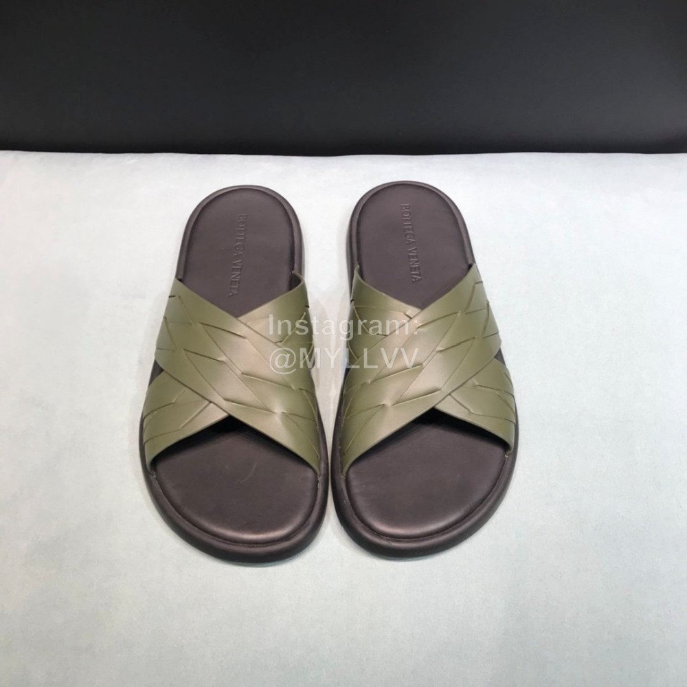 Bottega Veneta Woven Leather Cross Slippers For Men Green