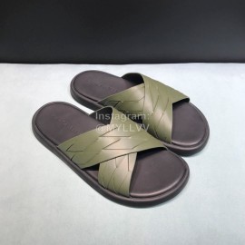 Bottega Veneta Woven Leather Cross Slippers For Men Green
