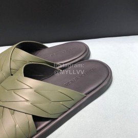 Bottega Veneta Woven Leather Cross Slippers For Men Green