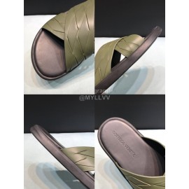 Bottega Veneta Woven Leather Cross Slippers For Men Green
