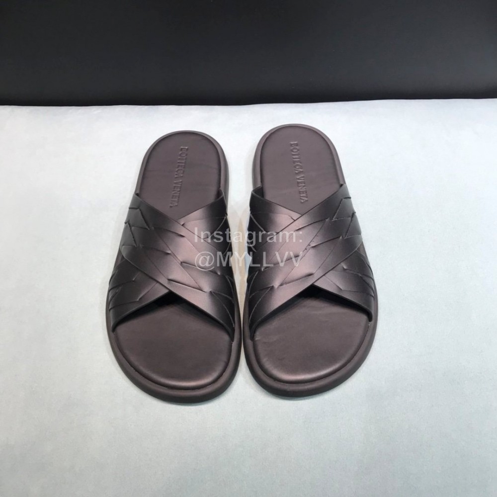 Bottega Veneta Woven Leather Cross Slippers For Men Black