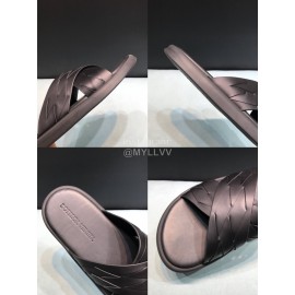 Bottega Veneta Woven Leather Cross Slippers For Men Black