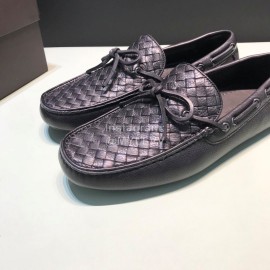 Bottega Veneta Woven Calf Leather Bow Casual Shoes For Men Black
