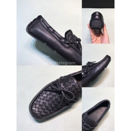 Bottega Veneta Woven Calf Leather Bow Casual Shoes For Men Black