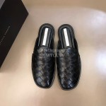 Bottega Veneta Black Soft Woven Cowhide Sandals For Men