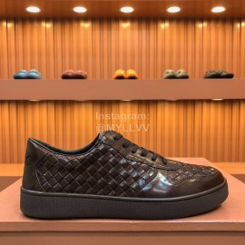 Bottega Veneta Woven Calf Leather Lace Up Shoes For Men Coffee