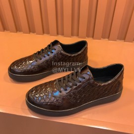 Bottega Veneta Woven Calf Leather Lace Up Shoes For Men Coffee