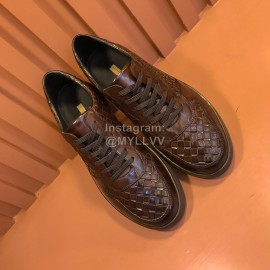 Bottega Veneta Woven Calf Leather Lace Up Shoes For Men Coffee