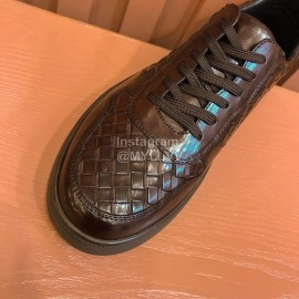 Bottega Veneta Woven Calf Leather Lace Up Shoes For Men Coffee