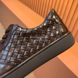 Bottega Veneta Woven Calf Leather Lace Up Shoes For Men Coffee