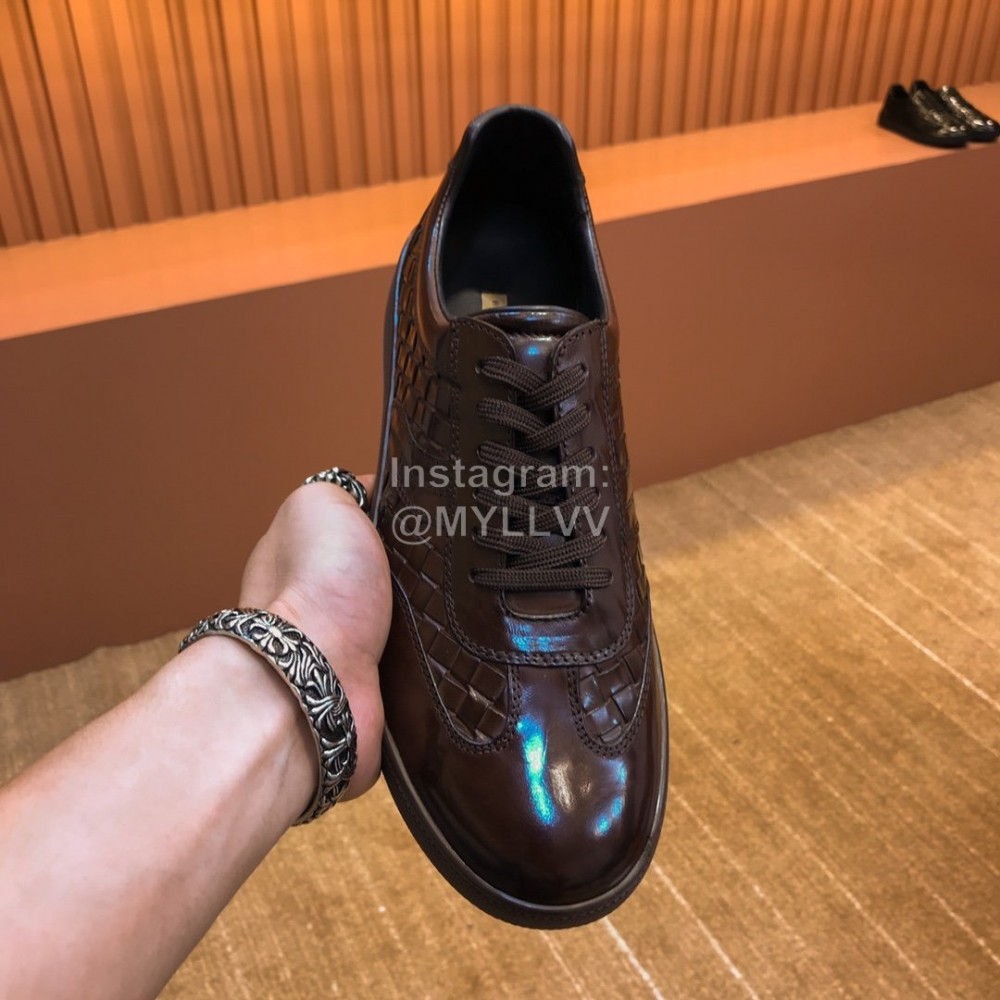 Bottega Veneta Woven Cowhide Lace Up Shoes For Men Coffee