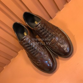 Bottega Veneta Woven Cowhide Lace Up Shoes For Men Coffee