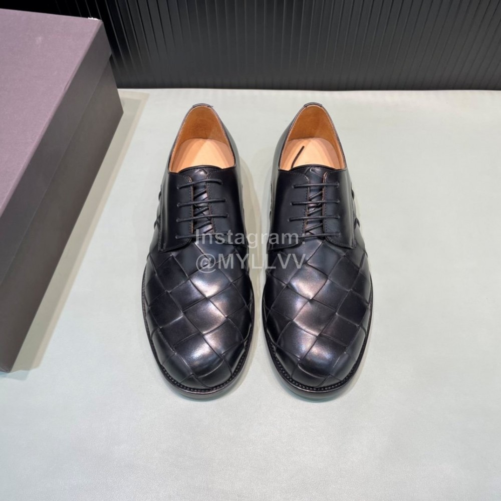 Bottega Veneta New Black Woven Cowhide Lace Up Shoes For Men 