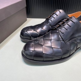 Bottega Veneta New Black Woven Cowhide Lace Up Shoes For Men 