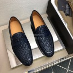 Bottega Veneta Leather Woven Casual Shoes For Men Navy