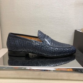 Bottega Veneta Leather Woven Casual Shoes For Men Navy