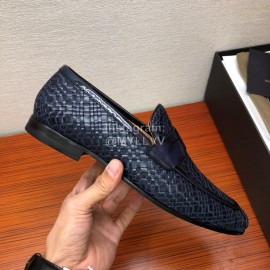 Bottega Veneta Leather Woven Casual Shoes For Men Navy