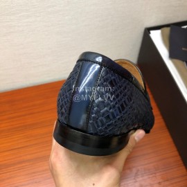 Bottega Veneta Leather Woven Casual Shoes For Men Navy