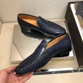 Bottega Veneta Leather Woven Casual Shoes For Men Navy