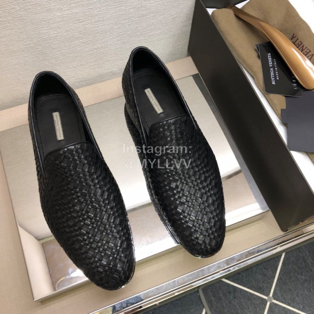 Bottega Veneta Black Leather Woven Casual Shoes For Men