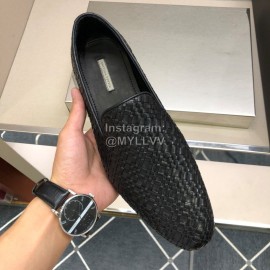 Bottega Veneta Black Leather Woven Casual Shoes For Men