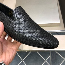 Bottega Veneta Black Leather Woven Casual Shoes For Men