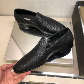 Bottega Veneta Black Leather Woven Casual Shoes For Men