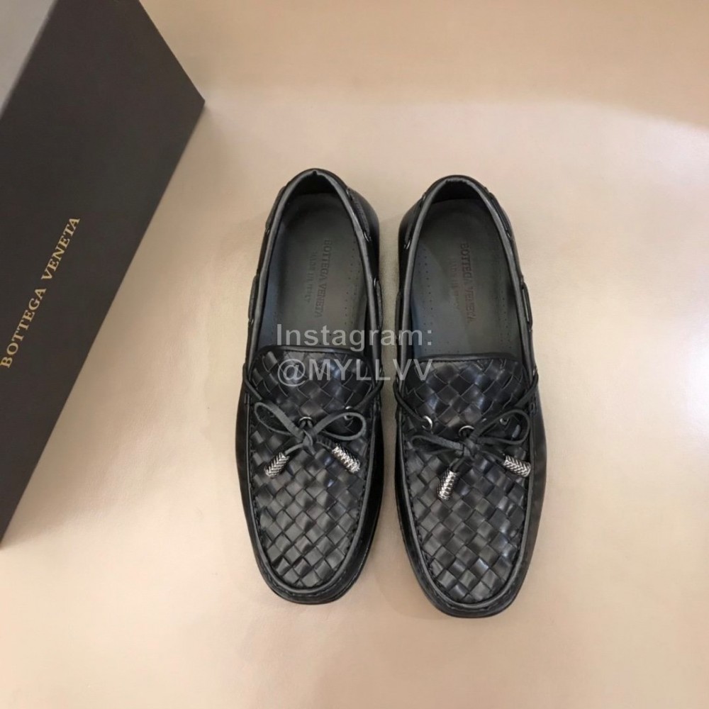 Bottega Veneta Bow Leather Woven Casual Shoes For Men Black