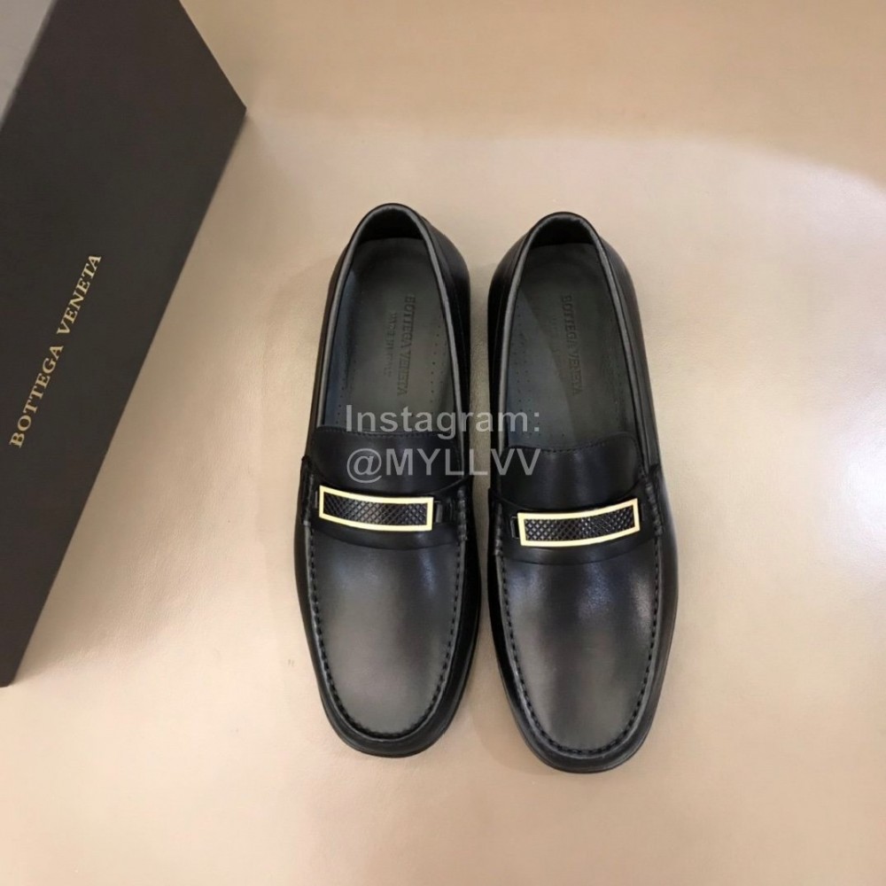 Bottega Veneta Black Calf Leather Business Shoes For Men