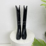 By Far Cowhide Thick High Heeled Boots For Women Black