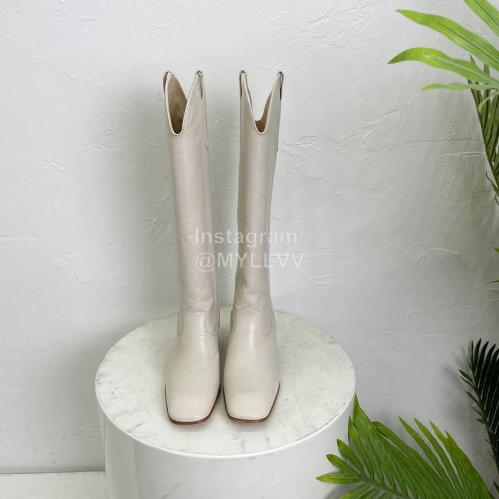 By Far Cowhide Thick High Heeled Boots For Women White
