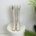 By Far Cowhide Thick High Heeled Boots For Women White
