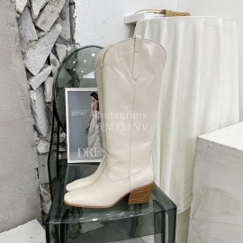 By Far Cowhide Thick High Heeled Boots For Women White