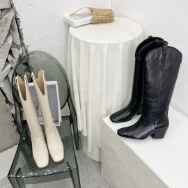 By Far Cowhide Thick High Heeled Boots For Women White