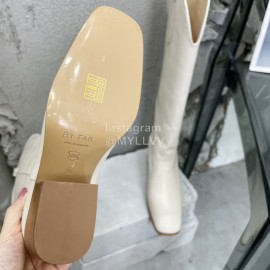 By Far Cowhide Thick High Heeled Boots For Women White