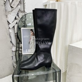 By Far Fashion Cowhide Thick High Heeled Boots For Women Black