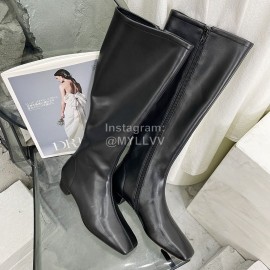 By Far Fashion Cowhide Thick High Heeled Boots For Women Black
