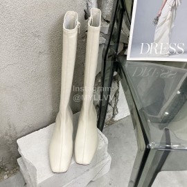 By Far Fashion Cowhide Thick High Heeled Boots For Women White