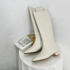 By Far Fashion Cowhide Thick High Heeled Boots For Women White