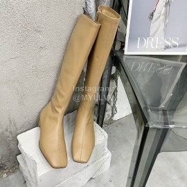 By Far Fashion Cowhide Thick High Heeled Boots For Women Apricot