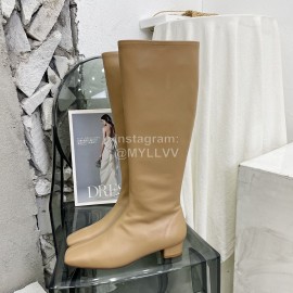 By Far Fashion Cowhide Thick High Heeled Boots For Women Apricot