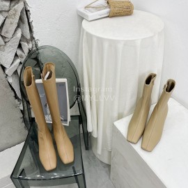 By Far Fashion Cowhide Thick High Heeled Boots For Women Apricot