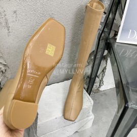 By Far Fashion Cowhide Thick High Heeled Boots For Women Apricot