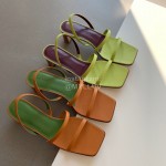 By Far Fashion Sheepskin Thick High Heeled Sandals For Women Brown