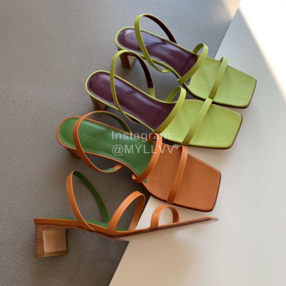 By Far Fashion Sheepskin Thick High Heeled Sandals For Women Green