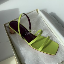 By Far Fashion Sheepskin Thick High Heeled Sandals For Women Green