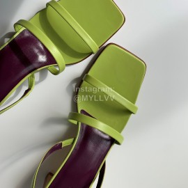 By Far Fashion Sheepskin Thick High Heeled Sandals For Women Green